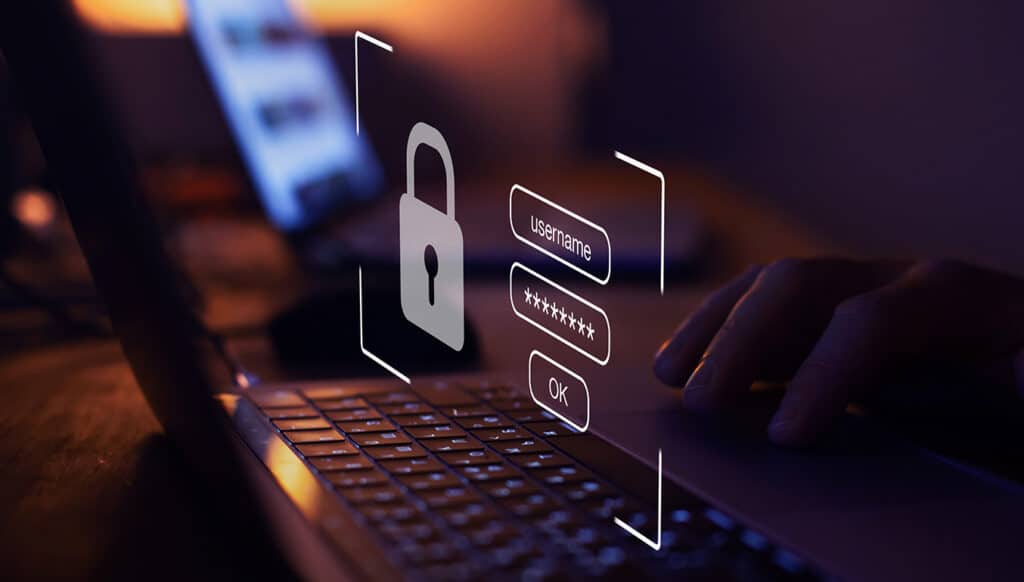 entering password on laptop