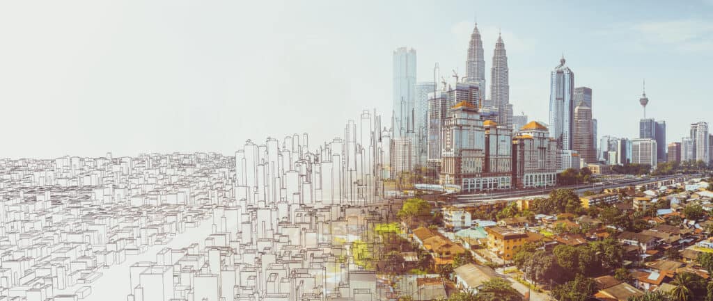 Sketch-and-real-mix-urban-cityscape-scene